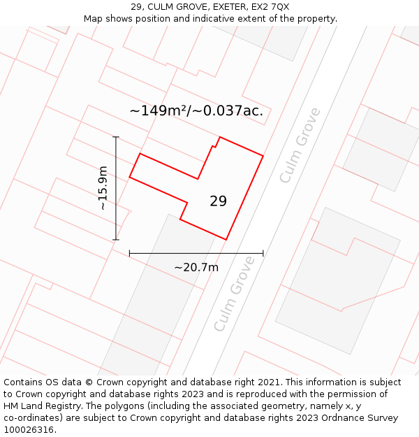 29, CULM GROVE, EXETER, EX2 7QX: Plot and title map