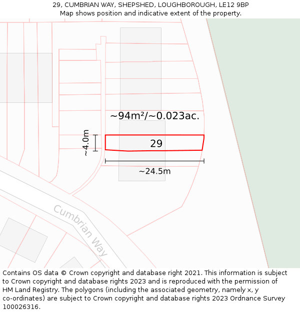 29, CUMBRIAN WAY, SHEPSHED, LOUGHBOROUGH, LE12 9BP: Plot and title map