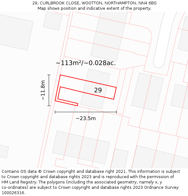 29, CURLBROOK CLOSE, WOOTTON, NORTHAMPTON, NN4 6BS: Plot and title map