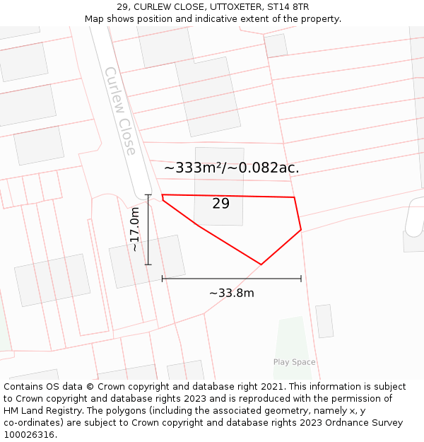 29, CURLEW CLOSE, UTTOXETER, ST14 8TR: Plot and title map