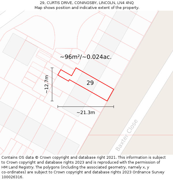 29, CURTIS DRIVE, CONINGSBY, LINCOLN, LN4 4NQ: Plot and title map