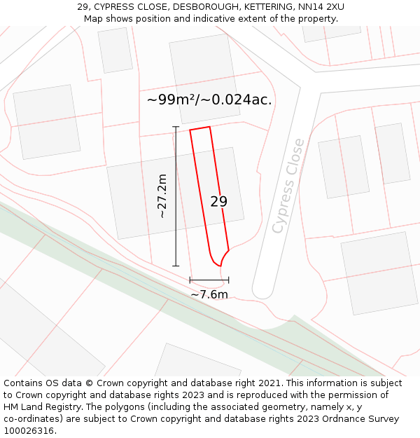 29, CYPRESS CLOSE, DESBOROUGH, KETTERING, NN14 2XU: Plot and title map