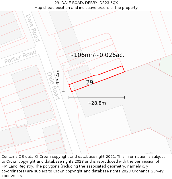 29, DALE ROAD, DERBY, DE23 6QX: Plot and title map