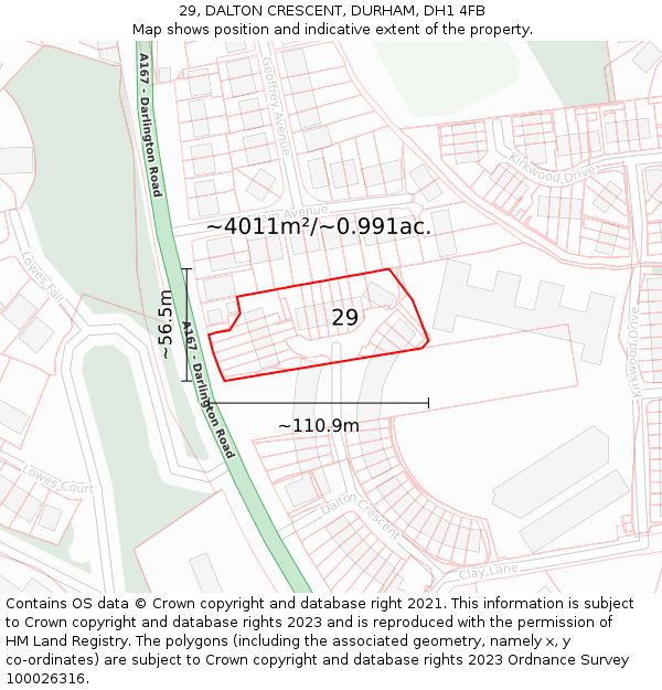 29, DALTON CRESCENT, DURHAM, DH1 4FB: Plot and title map