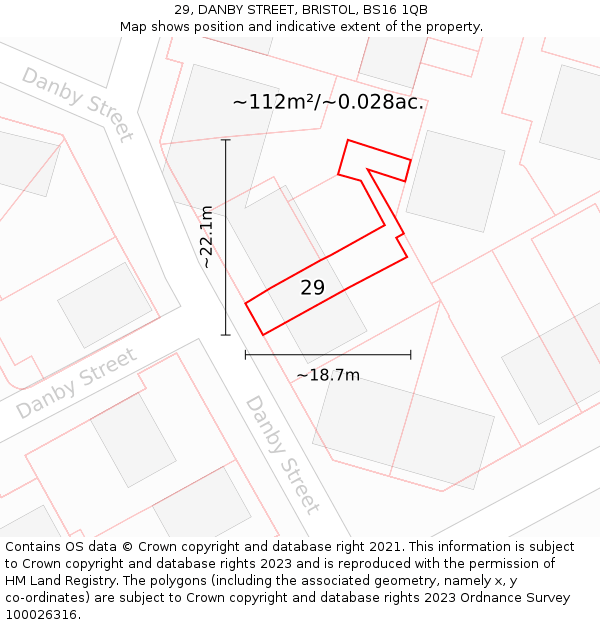 29, DANBY STREET, BRISTOL, BS16 1QB: Plot and title map