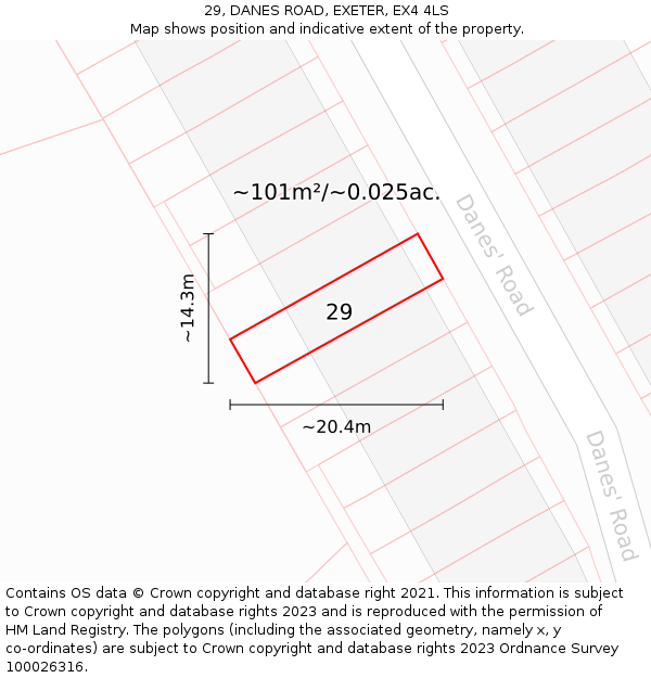 29, DANES ROAD, EXETER, EX4 4LS: Plot and title map
