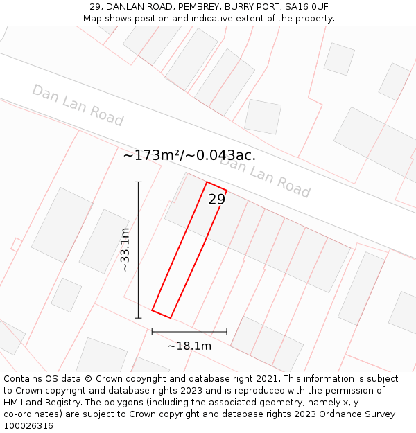 29, DANLAN ROAD, PEMBREY, BURRY PORT, SA16 0UF: Plot and title map