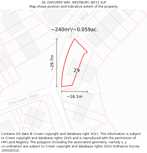 29, DANVERS WAY, WESTBURY, BA13 3UF: Plot and title map