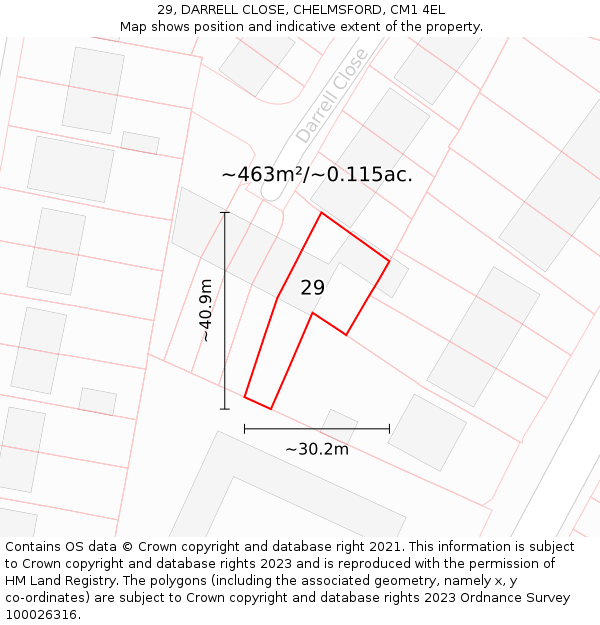 29, DARRELL CLOSE, CHELMSFORD, CM1 4EL: Plot and title map