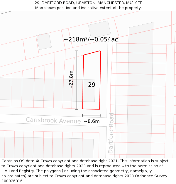 29, DARTFORD ROAD, URMSTON, MANCHESTER, M41 9EF: Plot and title map