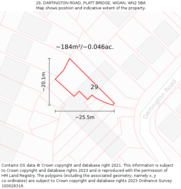 29, DARTINGTON ROAD, PLATT BRIDGE, WIGAN, WN2 5BA: Plot and title map