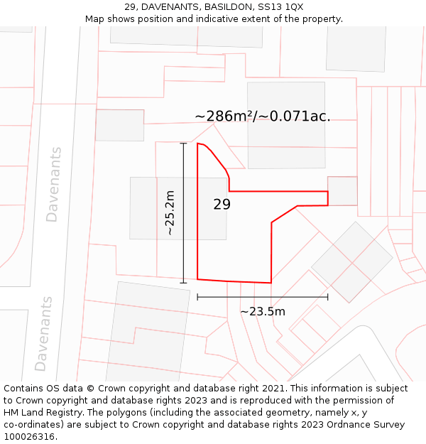 29, DAVENANTS, BASILDON, SS13 1QX: Plot and title map