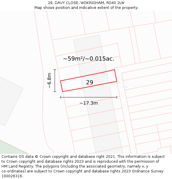 29, DAVY CLOSE, WOKINGHAM, RG40 2LW: Plot and title map