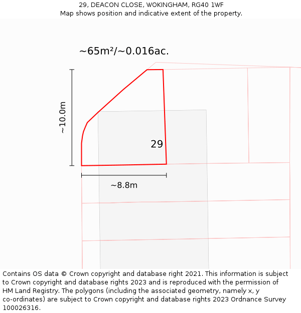 29, DEACON CLOSE, WOKINGHAM, RG40 1WF: Plot and title map