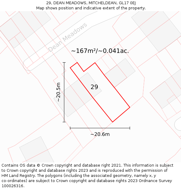 29, DEAN MEADOWS, MITCHELDEAN, GL17 0EJ: Plot and title map