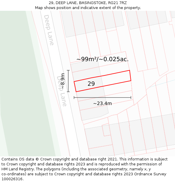 29, DEEP LANE, BASINGSTOKE, RG21 7RZ: Plot and title map