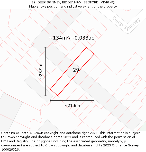 29, DEEP SPINNEY, BIDDENHAM, BEDFORD, MK40 4QJ: Plot and title map