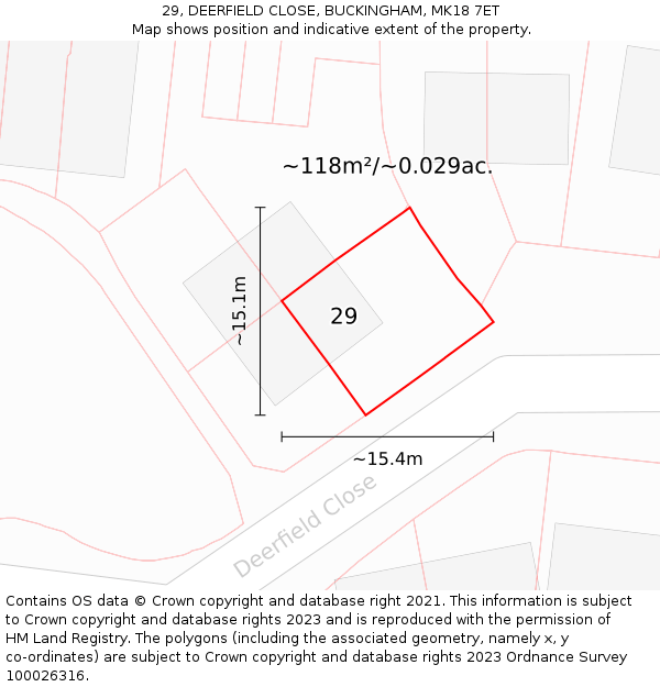 29, DEERFIELD CLOSE, BUCKINGHAM, MK18 7ET: Plot and title map