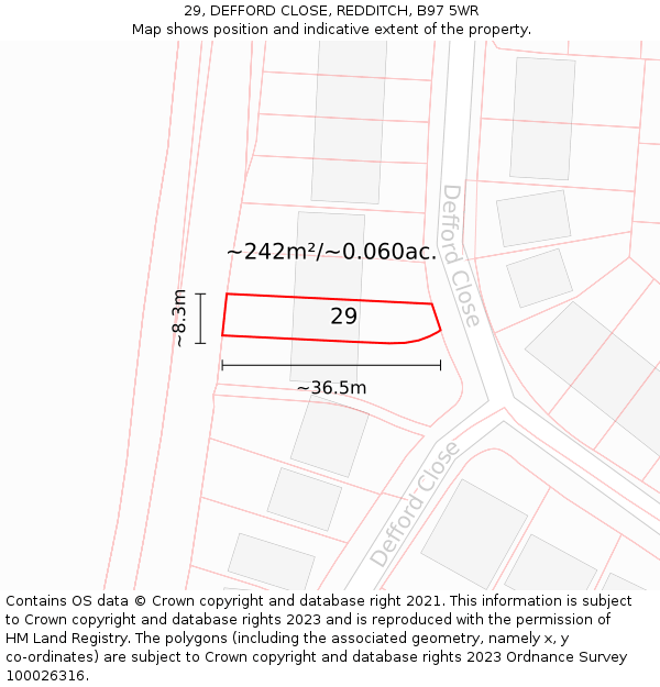 29, DEFFORD CLOSE, REDDITCH, B97 5WR: Plot and title map