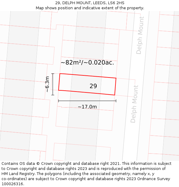 29, DELPH MOUNT, LEEDS, LS6 2HS: Plot and title map