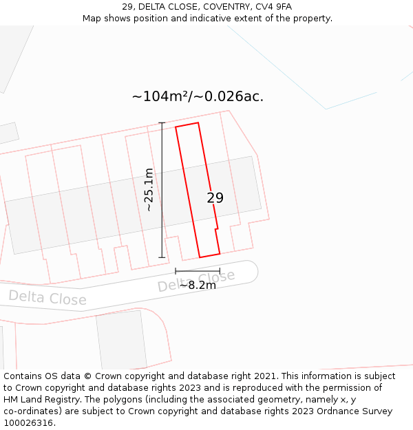 29, DELTA CLOSE, COVENTRY, CV4 9FA: Plot and title map