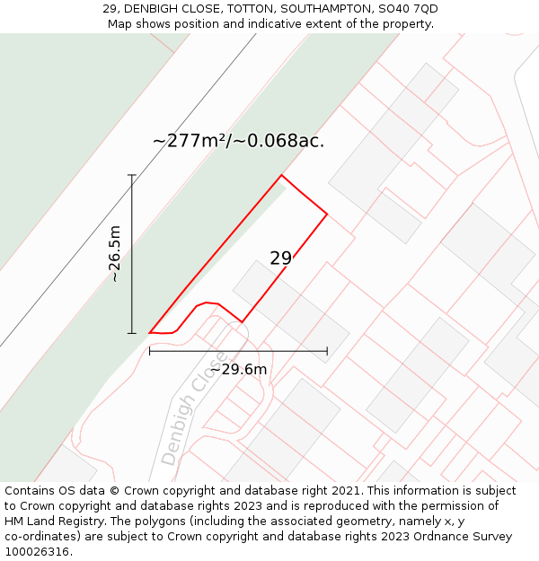 29, DENBIGH CLOSE, TOTTON, SOUTHAMPTON, SO40 7QD: Plot and title map