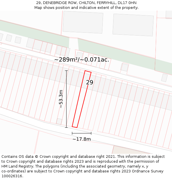 29, DENEBRIDGE ROW, CHILTON, FERRYHILL, DL17 0HN: Plot and title map