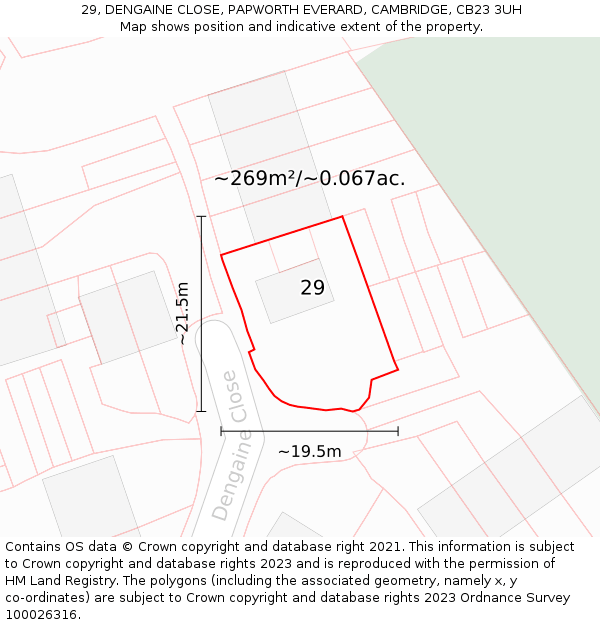 29, DENGAINE CLOSE, PAPWORTH EVERARD, CAMBRIDGE, CB23 3UH: Plot and title map