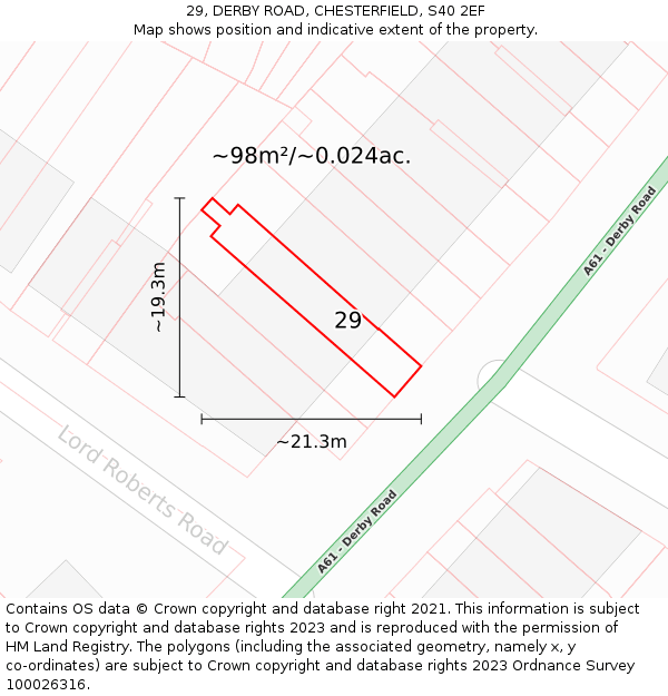 29, DERBY ROAD, CHESTERFIELD, S40 2EF: Plot and title map