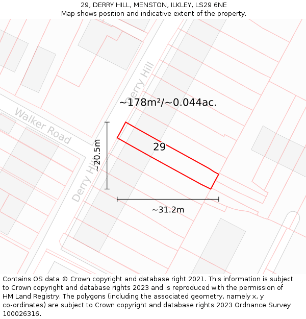 29, DERRY HILL, MENSTON, ILKLEY, LS29 6NE: Plot and title map
