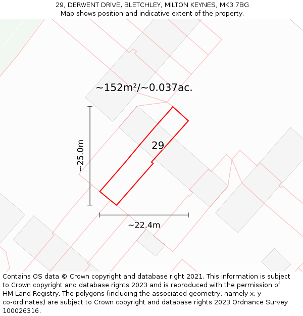 29, DERWENT DRIVE, BLETCHLEY, MILTON KEYNES, MK3 7BG: Plot and title map