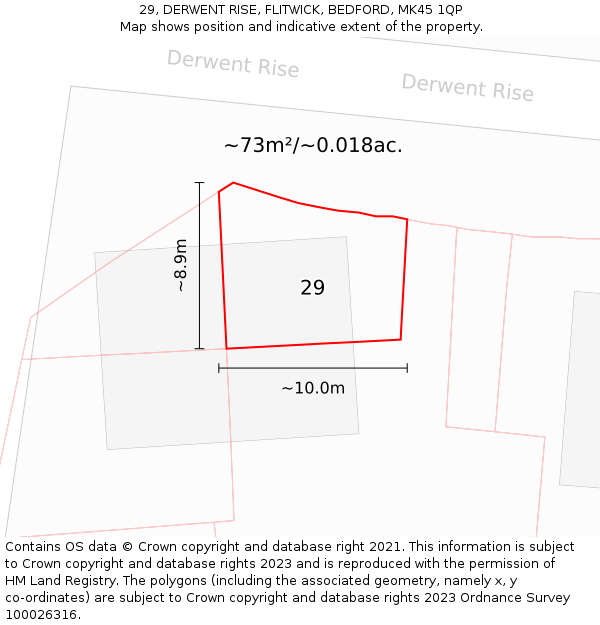 29, DERWENT RISE, FLITWICK, BEDFORD, MK45 1QP: Plot and title map