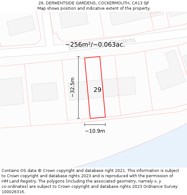 29, DERWENTSIDE GARDENS, COCKERMOUTH, CA13 0JF: Plot and title map