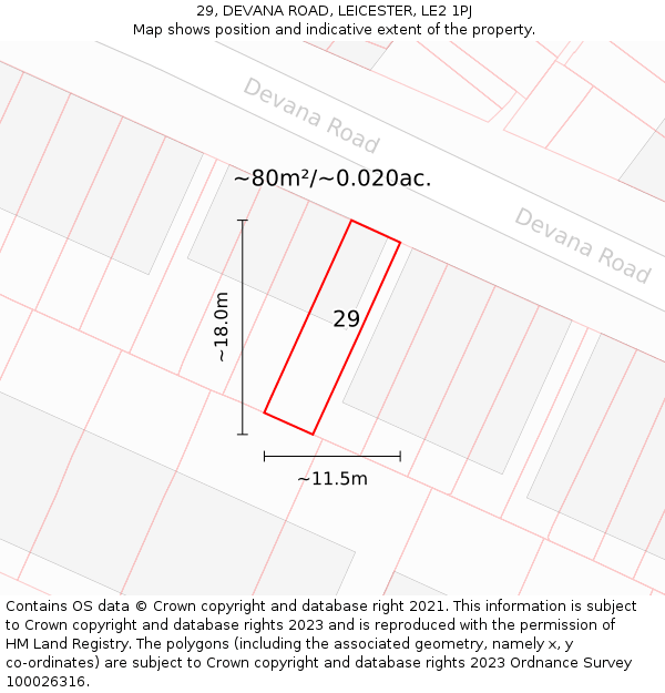 29, DEVANA ROAD, LEICESTER, LE2 1PJ: Plot and title map