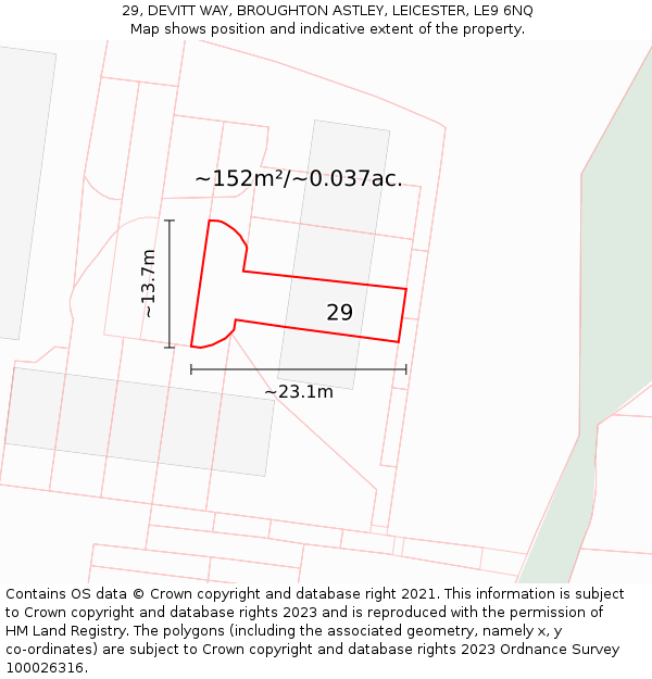 29, DEVITT WAY, BROUGHTON ASTLEY, LEICESTER, LE9 6NQ: Plot and title map