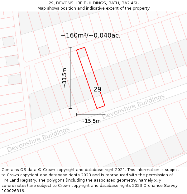 29, DEVONSHIRE BUILDINGS, BATH, BA2 4SU: Plot and title map