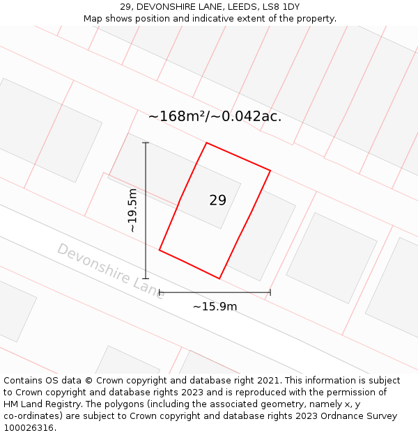 29, DEVONSHIRE LANE, LEEDS, LS8 1DY: Plot and title map