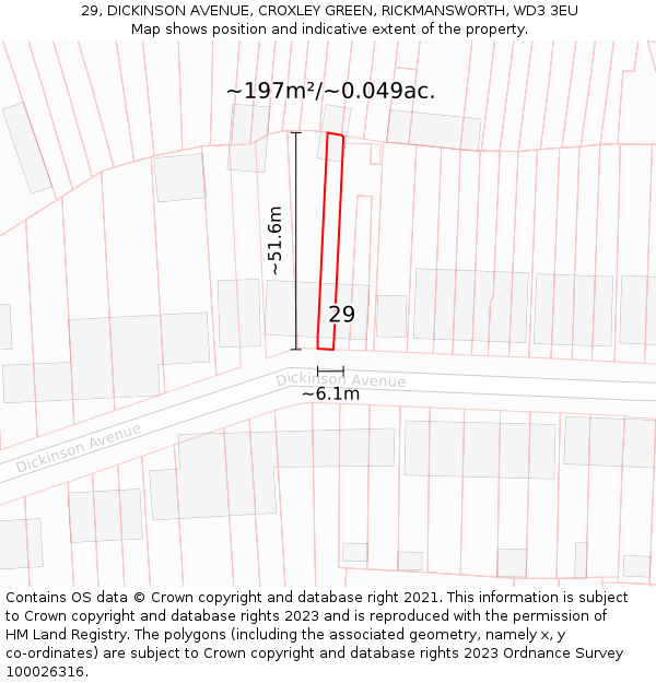 29, DICKINSON AVENUE, CROXLEY GREEN, RICKMANSWORTH, WD3 3EU: Plot and title map