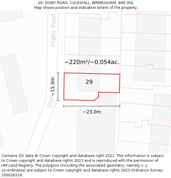 29, DIGBY ROAD, COLESHILL, BIRMINGHAM, B46 3NL: Plot and title map