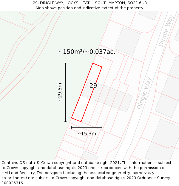 29, DINGLE WAY, LOCKS HEATH, SOUTHAMPTON, SO31 6UR: Plot and title map