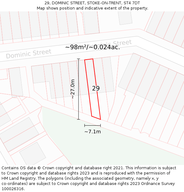 29, DOMINIC STREET, STOKE-ON-TRENT, ST4 7DT: Plot and title map