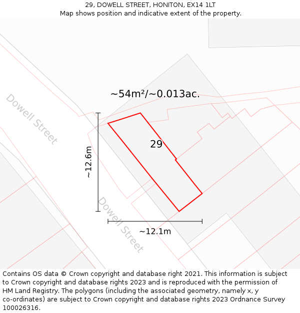 29, DOWELL STREET, HONITON, EX14 1LT: Plot and title map