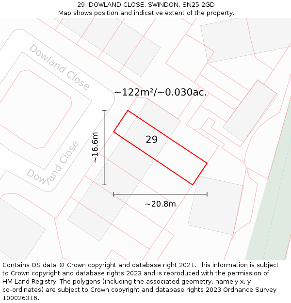 29, DOWLAND CLOSE, SWINDON, SN25 2GD: Plot and title map