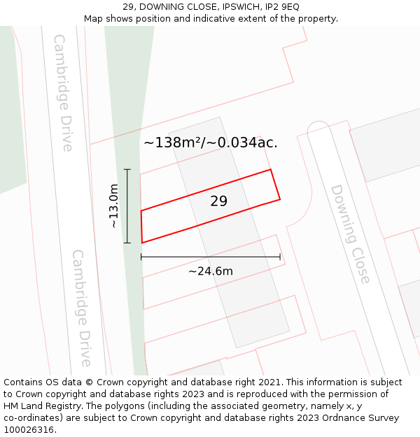 29, DOWNING CLOSE, IPSWICH, IP2 9EQ: Plot and title map