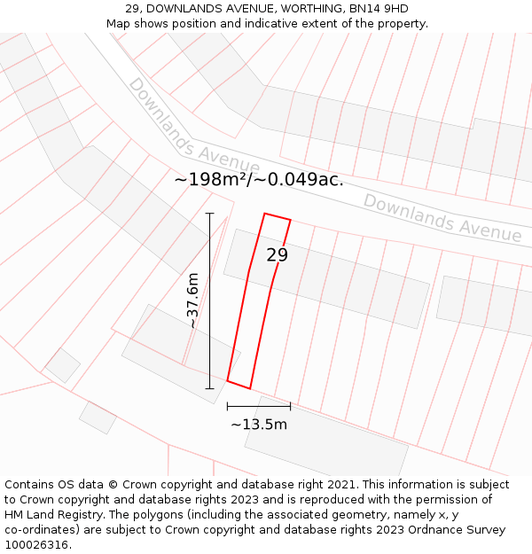 29, DOWNLANDS AVENUE, WORTHING, BN14 9HD: Plot and title map
