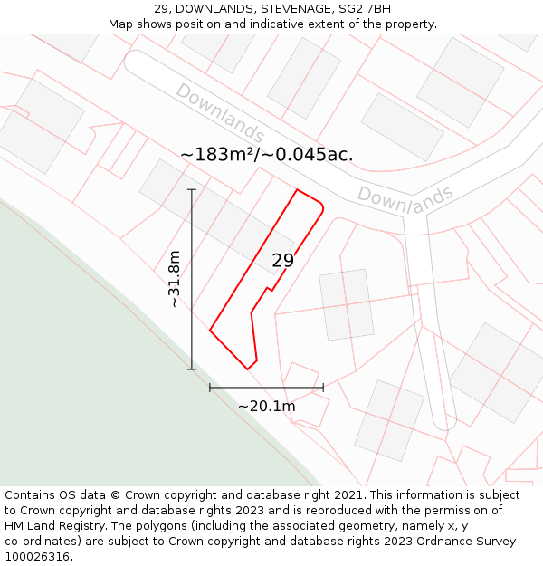 29, DOWNLANDS, STEVENAGE, SG2 7BH: Plot and title map
