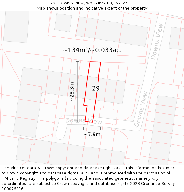 29, DOWNS VIEW, WARMINSTER, BA12 9DU: Plot and title map