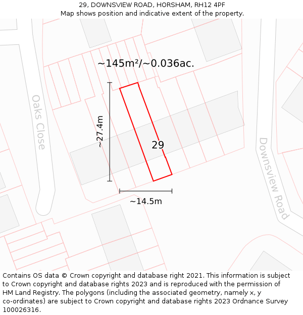 29, DOWNSVIEW ROAD, HORSHAM, RH12 4PF: Plot and title map