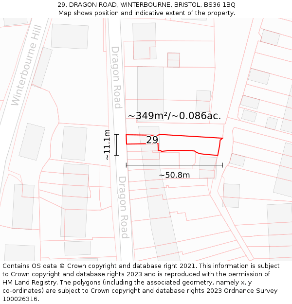 29, DRAGON ROAD, WINTERBOURNE, BRISTOL, BS36 1BQ: Plot and title map