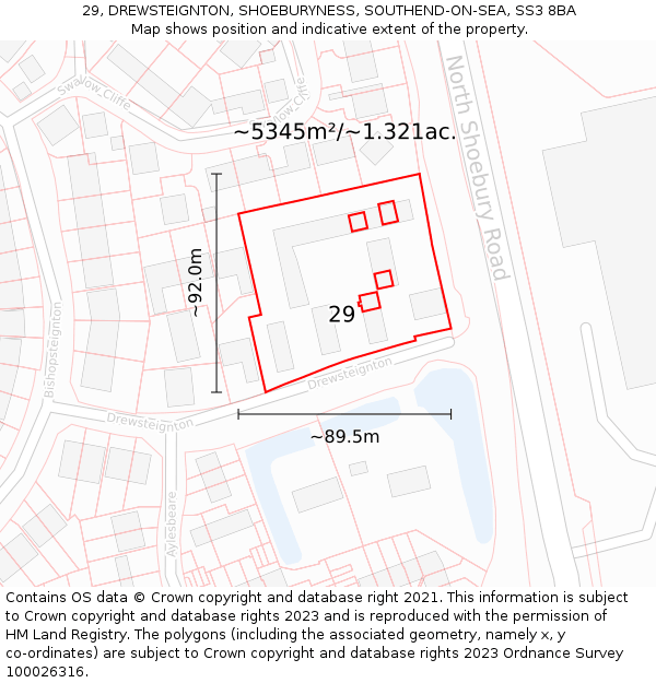 29, DREWSTEIGNTON, SHOEBURYNESS, SOUTHEND-ON-SEA, SS3 8BA: Plot and title map